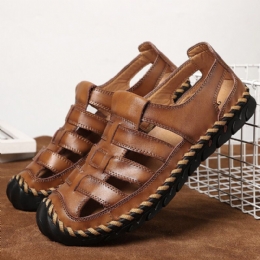 Heren Koeienhuid Ademende Zachte Bodem Uitgeholde Gesloten Teen Rijden Casual Strand Sandalen