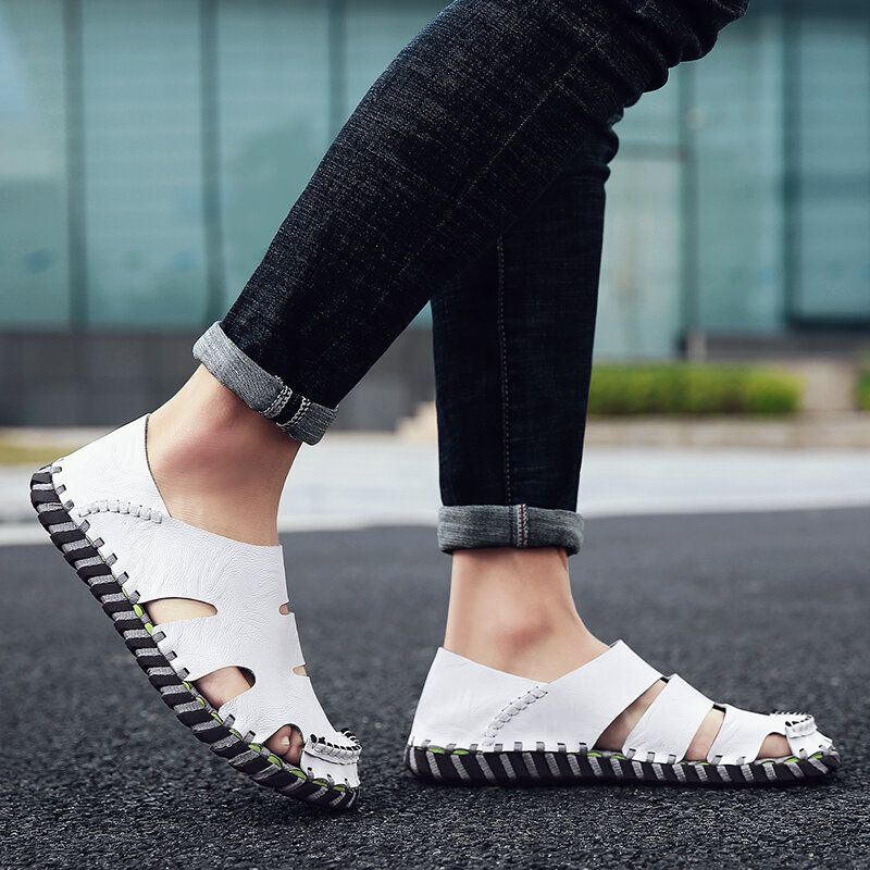 Heren Koeienhuid Gesloten Teen Antislip Zachte Casual Sandalen