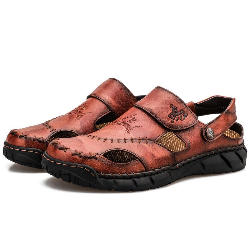 Heren Koeienhuid Kruiden Ademend Uitgehold Non-slip Casual Sandalen