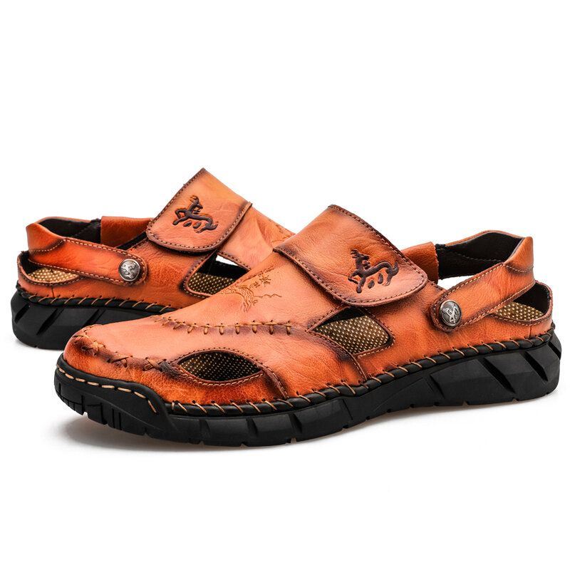 Heren Koeienhuid Kruiden Ademend Uitgehold Non-slip Casual Sandalen