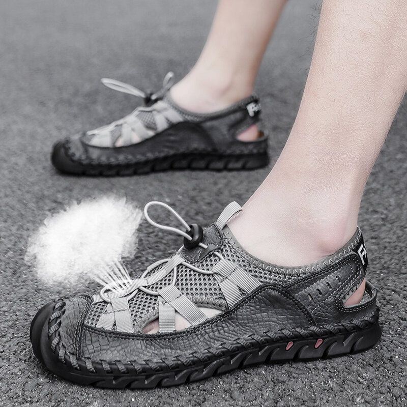 Heren Koeienhuid Mesh Ademend Gesloten Teen Antislip Soft Casual Outdoor Sandalen