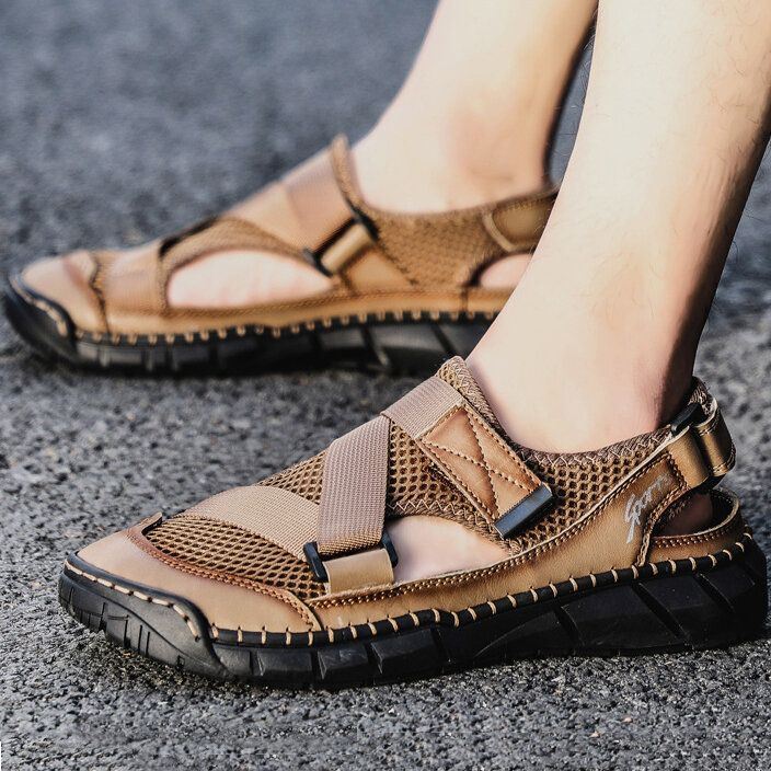 Heren Koeienhuid Mesh Grote Maat Ademende Zachte Bodem Antislip Sandalen