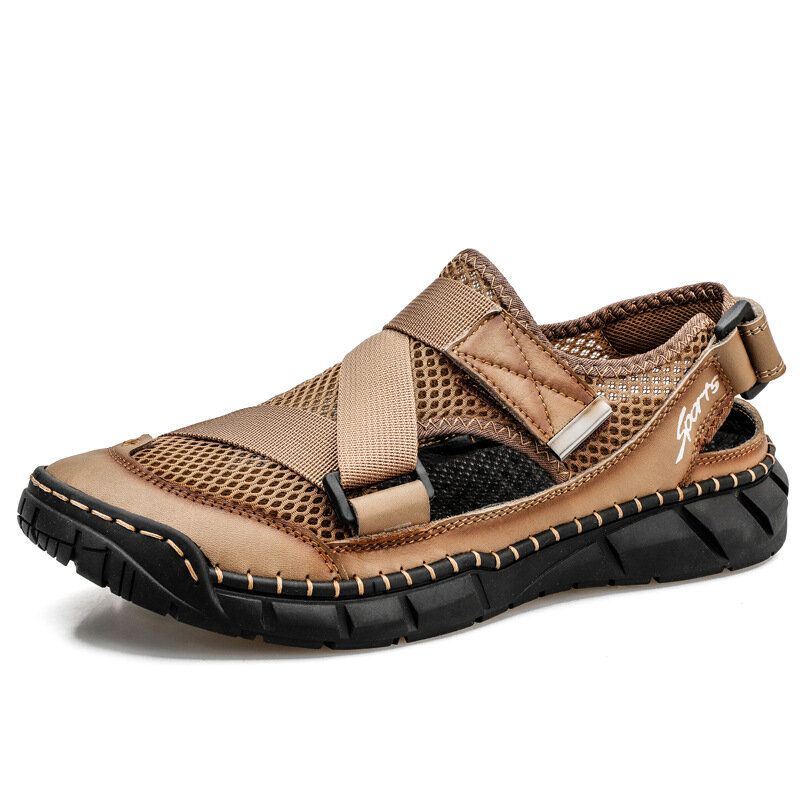 Heren Koeienhuid Mesh Grote Maat Ademende Zachte Bodem Antislip Sandalen