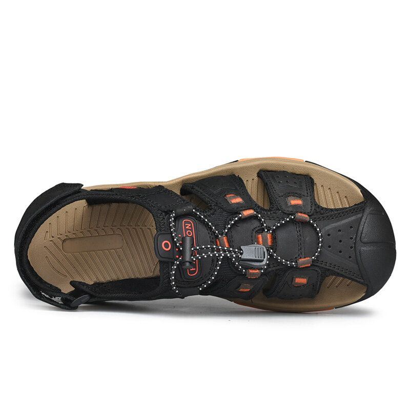 Heren Koeienhuid Zachte Bodem Antislip Gesloten Teen Comfortabele Platte Casual Outdoor Sandalen