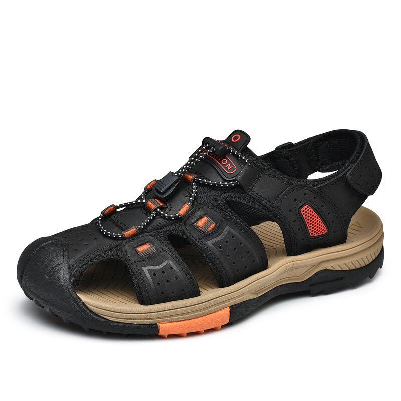 Heren Koeienhuid Zachte Bodem Antislip Gesloten Teen Comfortabele Platte Casual Outdoor Sandalen