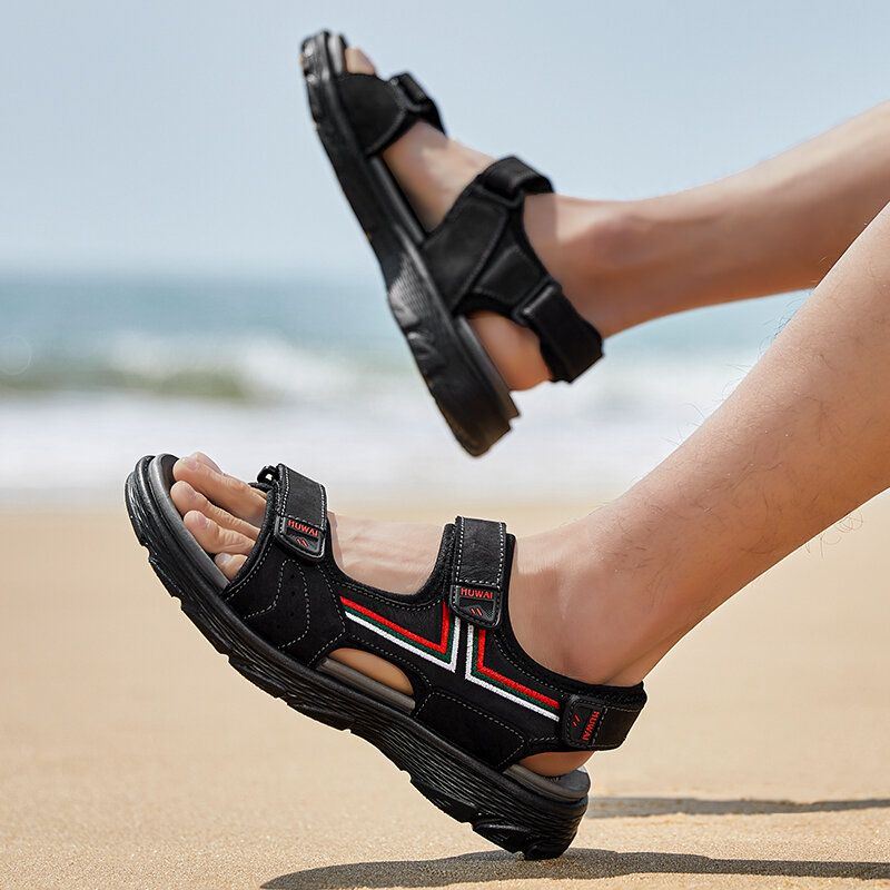 Heren Leer Ademend Antislip Geopend Comfy Beach Casual Outdoor Sandalen