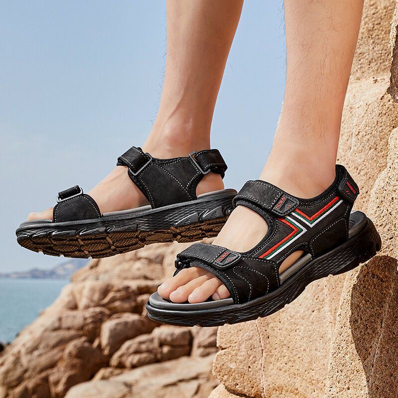 Heren Leer Ademend Antislip Geopend Comfy Beach Casual Outdoor Sandalen