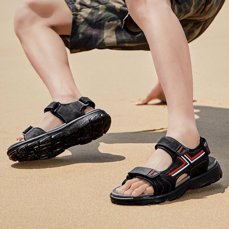 Heren Leer Ademend Antislip Geopend Comfy Beach Casual Outdoor Sandalen