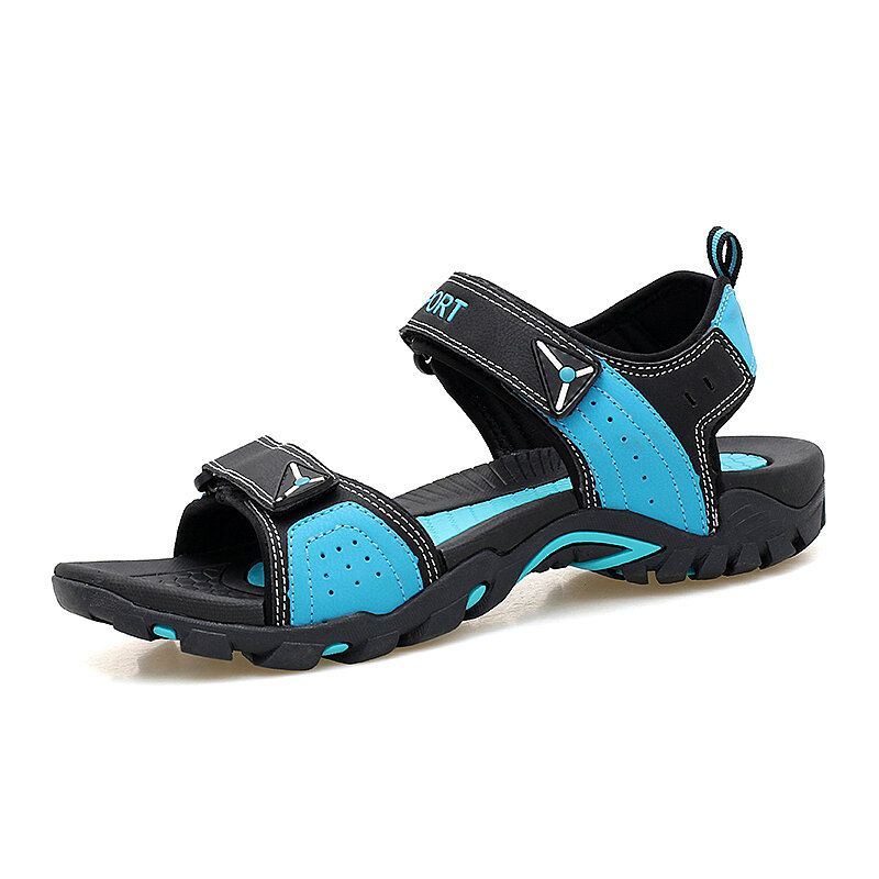 Heren Leren Klittenband Open Teen Antislip Wandelsandalen