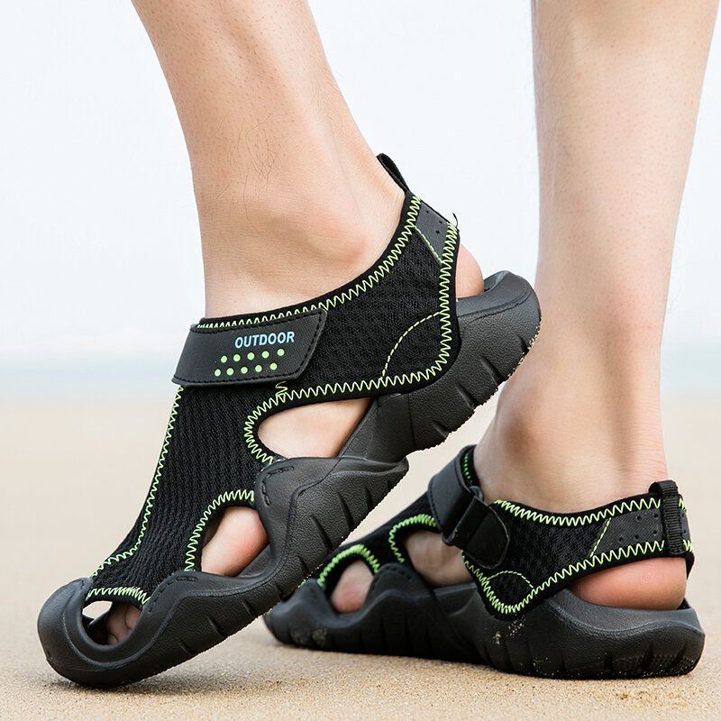 Heren Mesh Stof Antislip Haak Lus Gesloten Teen Casual Strand Sandalen