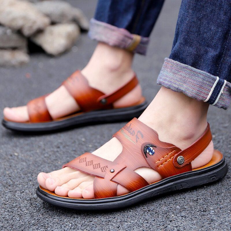 Heren Microfiber Ademende Zachte Zool Antislip Twee-weg Geopend Strand Casual Sandalen