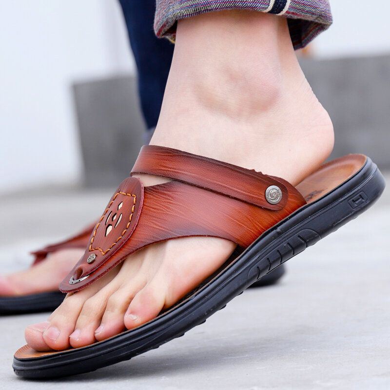 Heren Microfiber Ademende Zachte Zool Twee-weg Antislip Clip Toe Casual Outdoor Sandalen