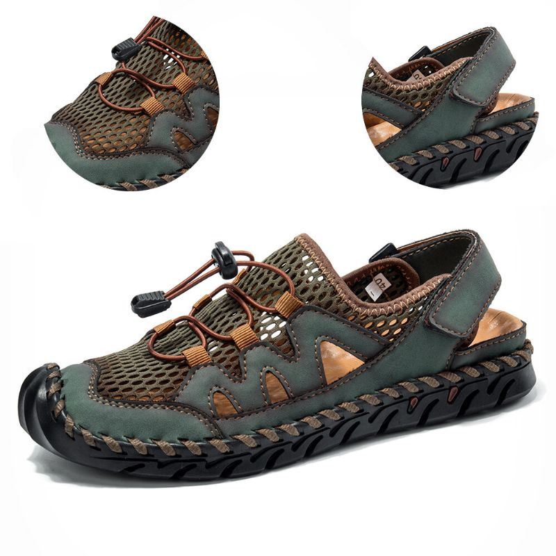 Heren Microfiber Lederen Handstiksels Ademend Mesh Casual Zachte Sandalen