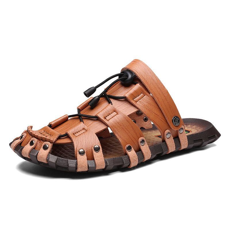 Heren Microfiber Leer Ademend Hollow Soft Sole Casual Sandalen