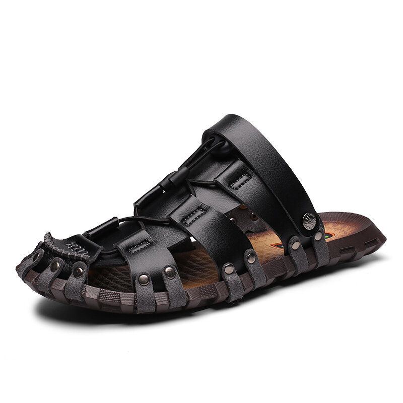 Heren Microfiber Leer Ademend Hollow Soft Sole Casual Sandalen