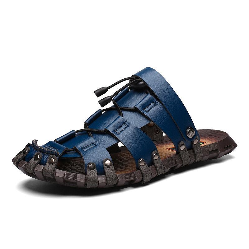 Heren Microfiber Leer Ademend Hollow Soft Sole Casual Sandalen