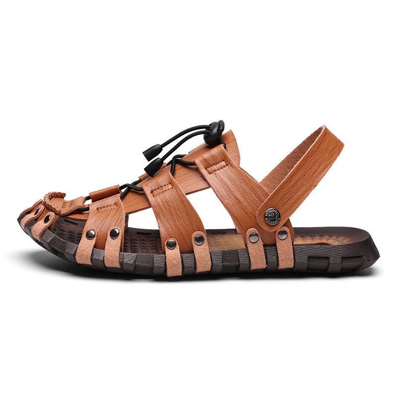 Heren Microfiber Leer Ademend Hollow Soft Sole Casual Sandalen