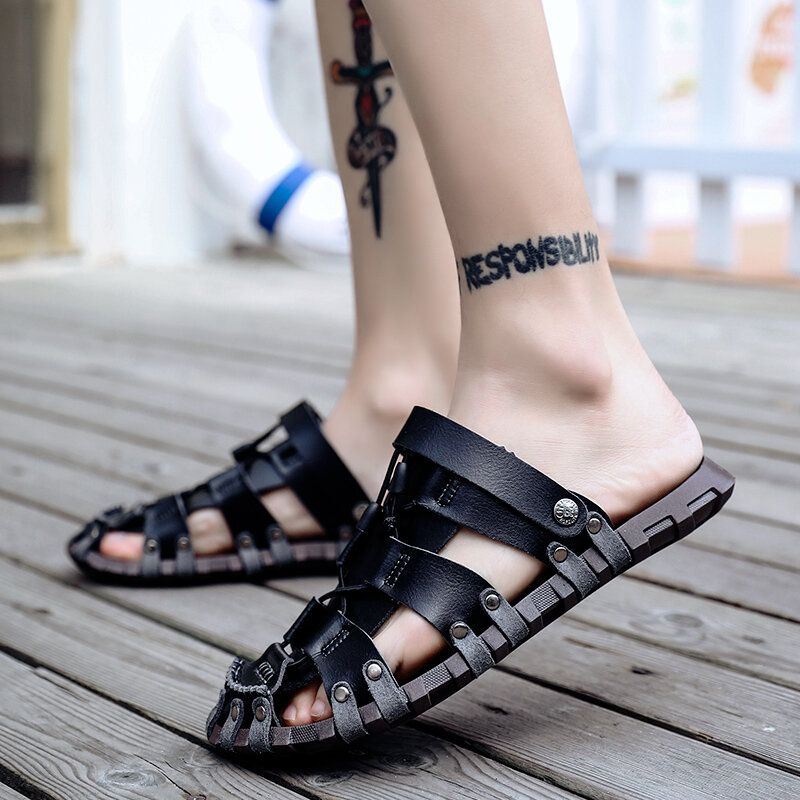 Heren Microfiber Leer Ademend Hollow Soft Sole Casual Sandalen