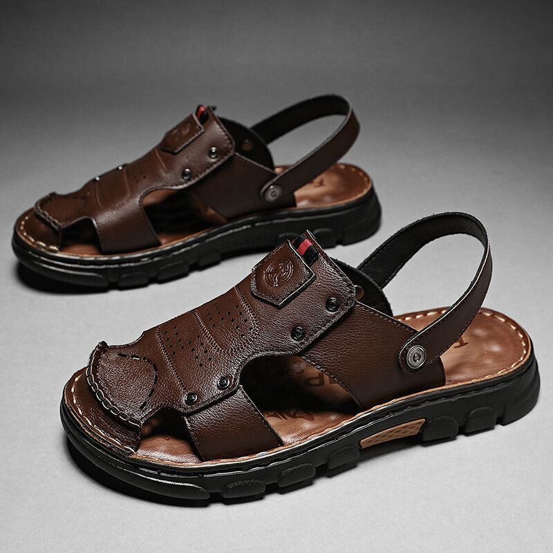 Heren Microfiber Leer Hollow Out Twee-wegs Zachte Zool Antislip Casual Strand Sandalen