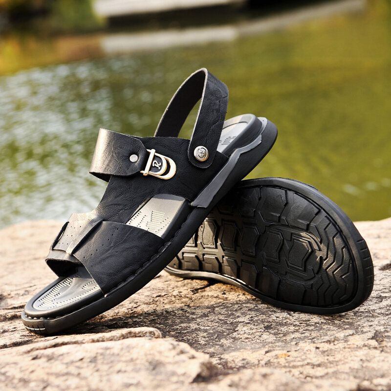 Heren Microfiber Leer Tweerichtings Ademend Zacht Antislip Casual Outdoor Sandalen