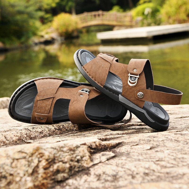 Heren Microfiber Leer Tweerichtings Ademend Zacht Antislip Casual Outdoor Sandalen