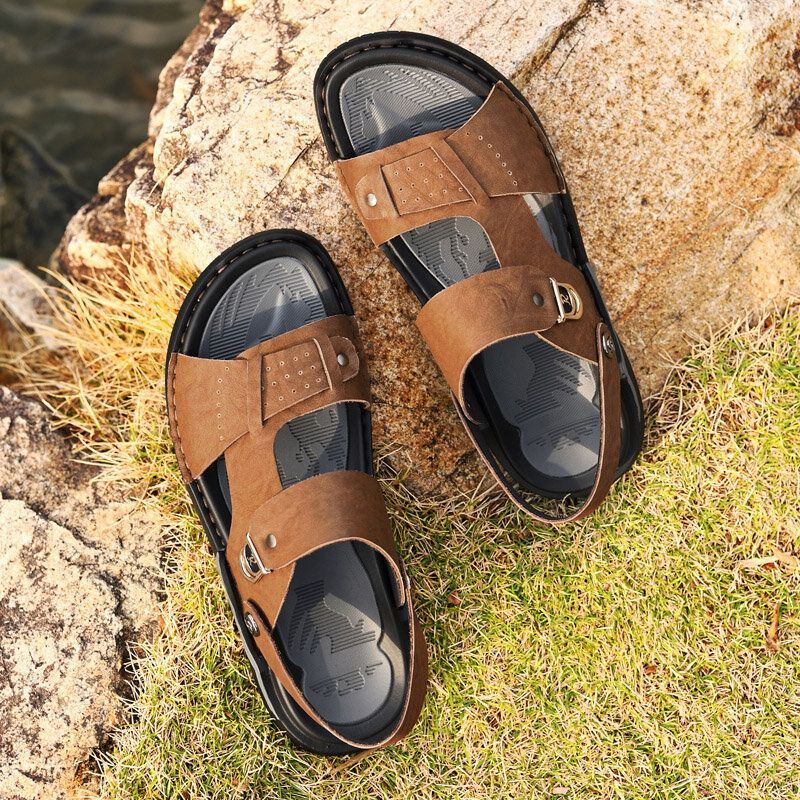 Heren Microfiber Leer Tweerichtings Ademend Zacht Antislip Casual Outdoor Sandalen