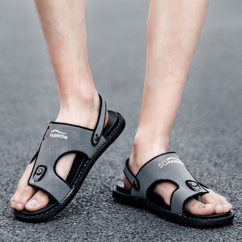 Heren Microfiber Leer Tweerichtings Zacht Ademend Antislip Casual Outdoor Sandalen