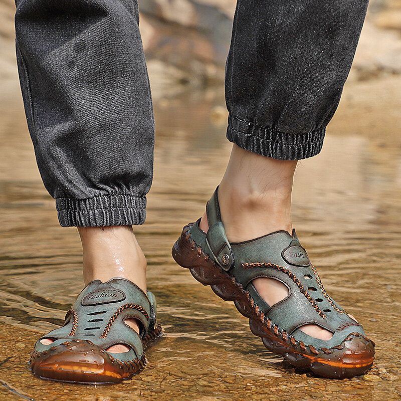 Heren Microfiber Leer Waterdicht Twee-weg Ademend Toebeschermde Toevallige Sandalen