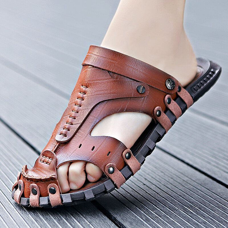 Heren Microfiber Stiching Casual Strand Leren Sandalen