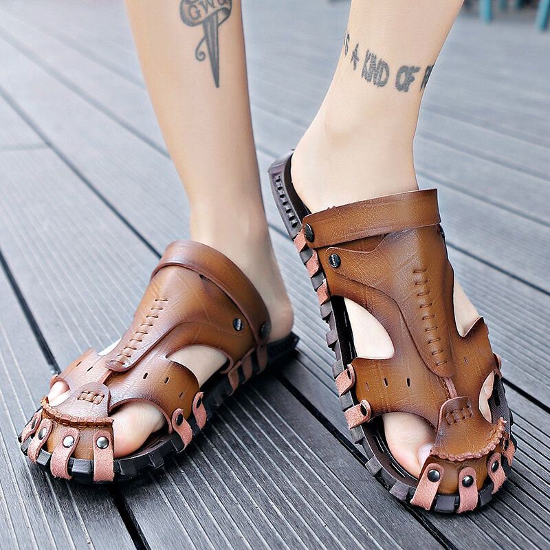 Heren Microfiber Stiching Casual Strand Leren Sandalen