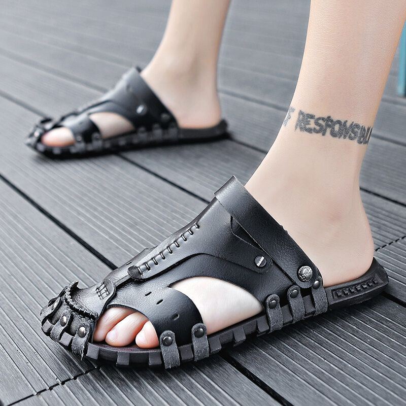 Heren Microfiber Stiching Casual Strand Leren Sandalen