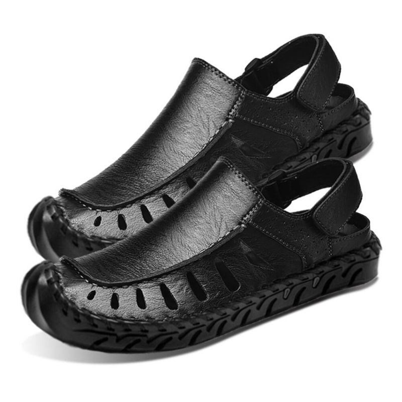 Heren Microfiber Uitgehold Ademend Handstiksel Zachte Bodem Outdoor Casual Sandalen