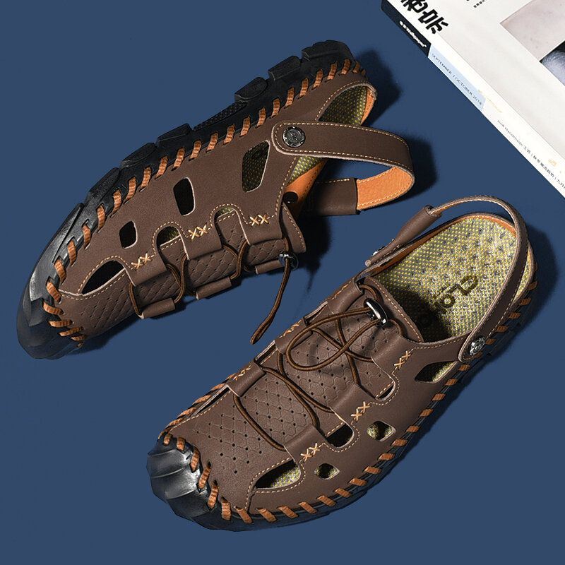 Heren Outdoor Antislip Zachte Comfortabele Handgestikte Strandsandalen