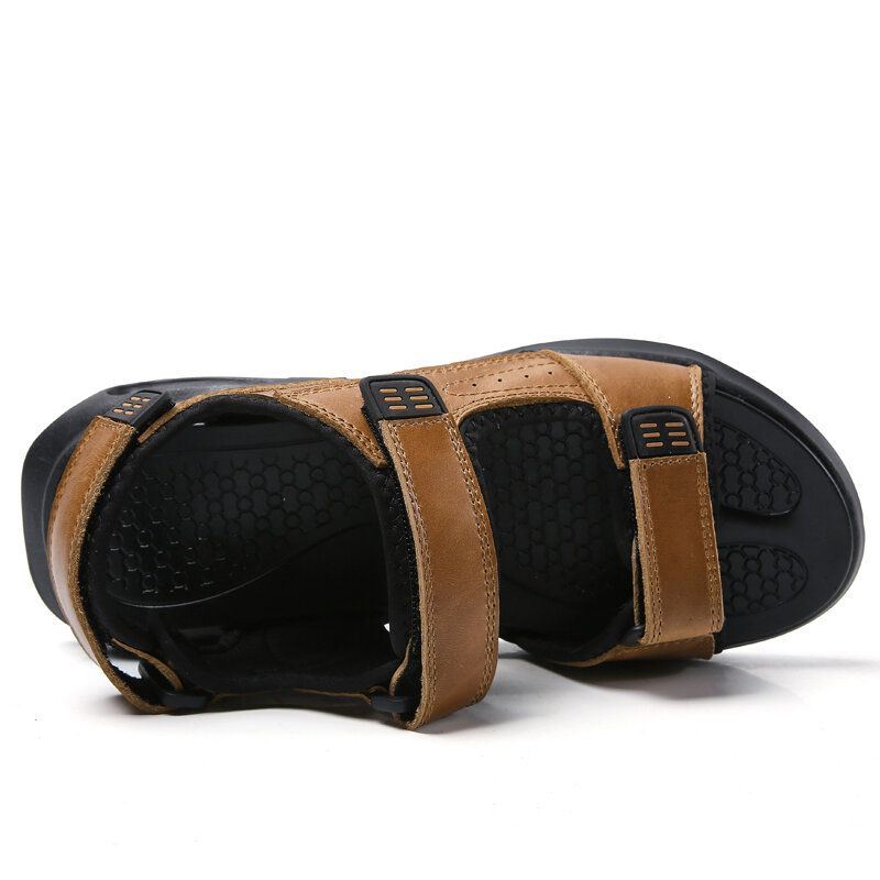 Heren Outdoor Sport-gedempte Comfortabele Leren Strandsandalen Met Haaklus