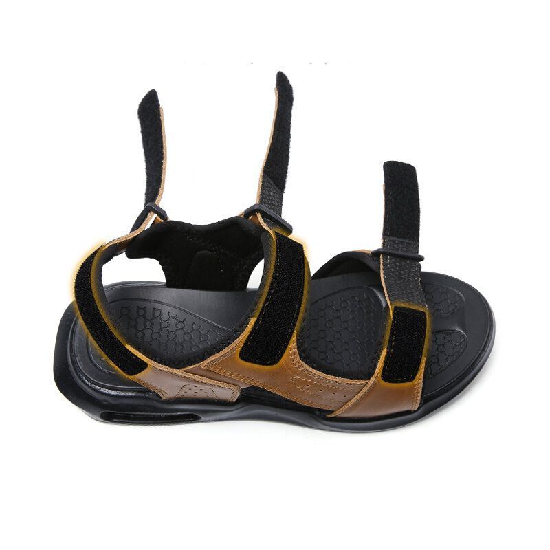 Heren Outdoor Sport-gedempte Comfortabele Leren Strandsandalen Met Haaklus