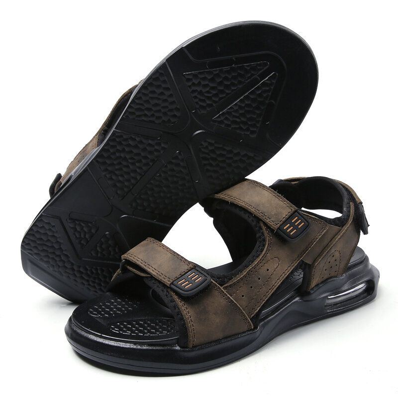 Heren Outdoor Sport-gedempte Comfortabele Leren Strandsandalen Met Haaklus