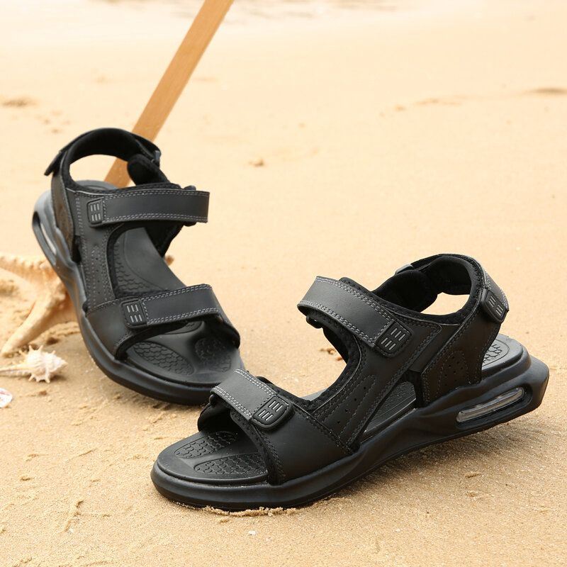 Heren Outdoor Sport-gedempte Comfortabele Leren Strandsandalen Met Haaklus