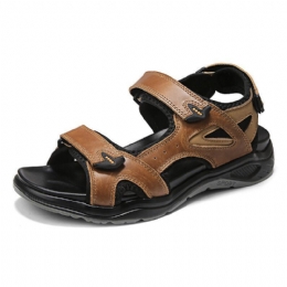 Heren Outdoor Stiksels Rundleer Klittenband Antislip Strandsandalen