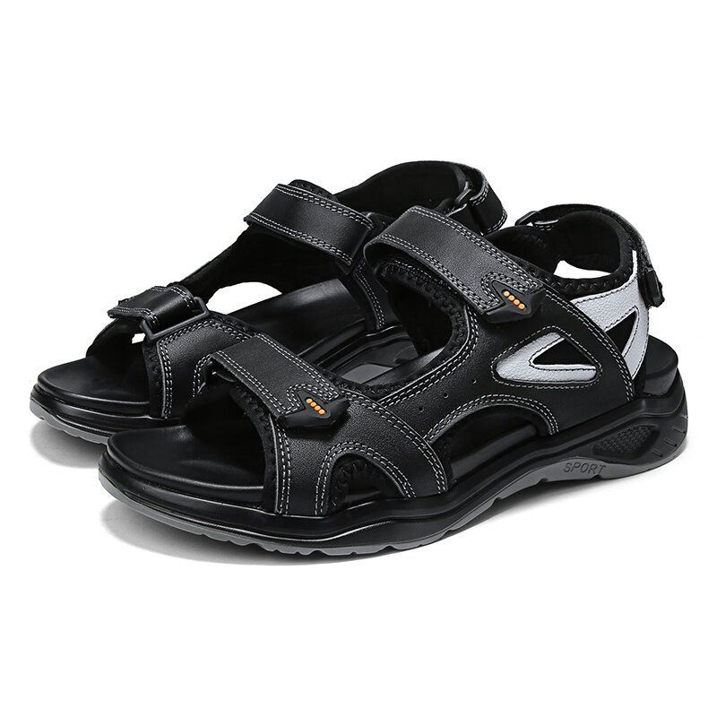 Heren Outdoor Stiksels Rundleer Klittenband Antislip Strandsandalen