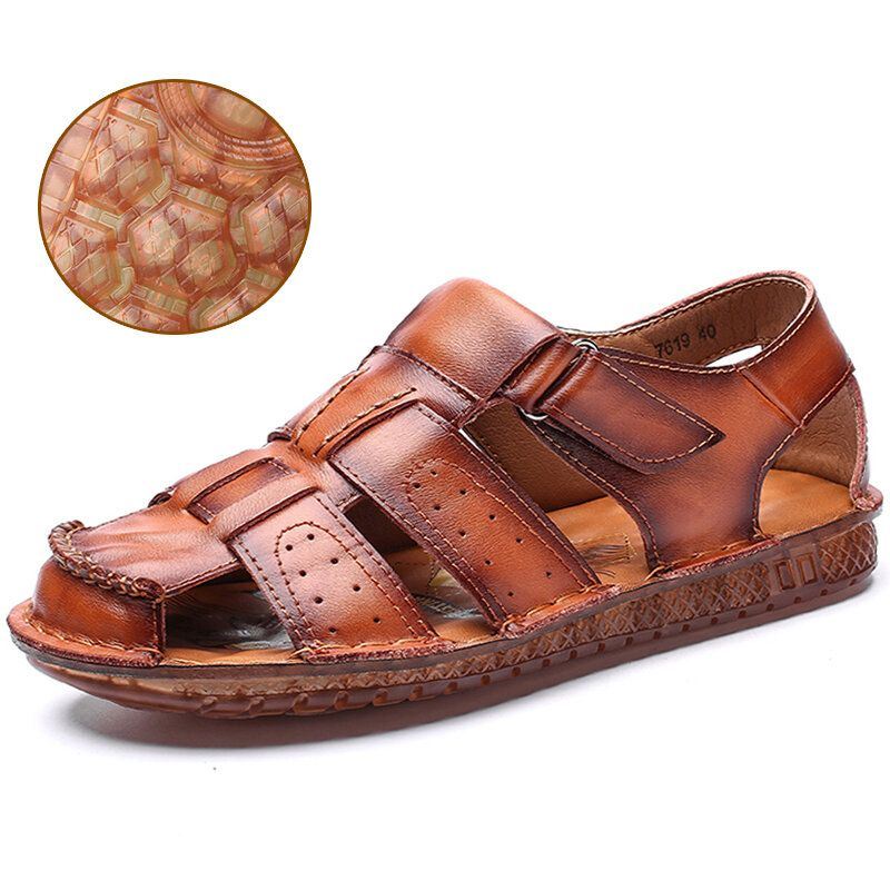 Heren Rundleder Antislip Zachte Zool Haaklus Gesloten Teen Casual Sandalen