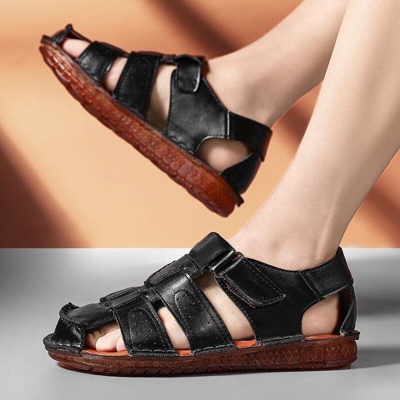 Heren Rundleder Antislip Zachte Zool Haaklus Gesloten Teen Casual Sandalen