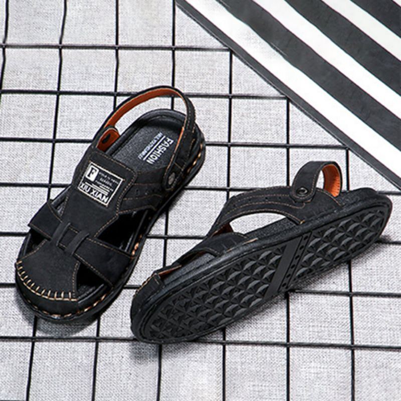 Heren Rundleder Casual Zachte Zool Vissen Strand Sandalen