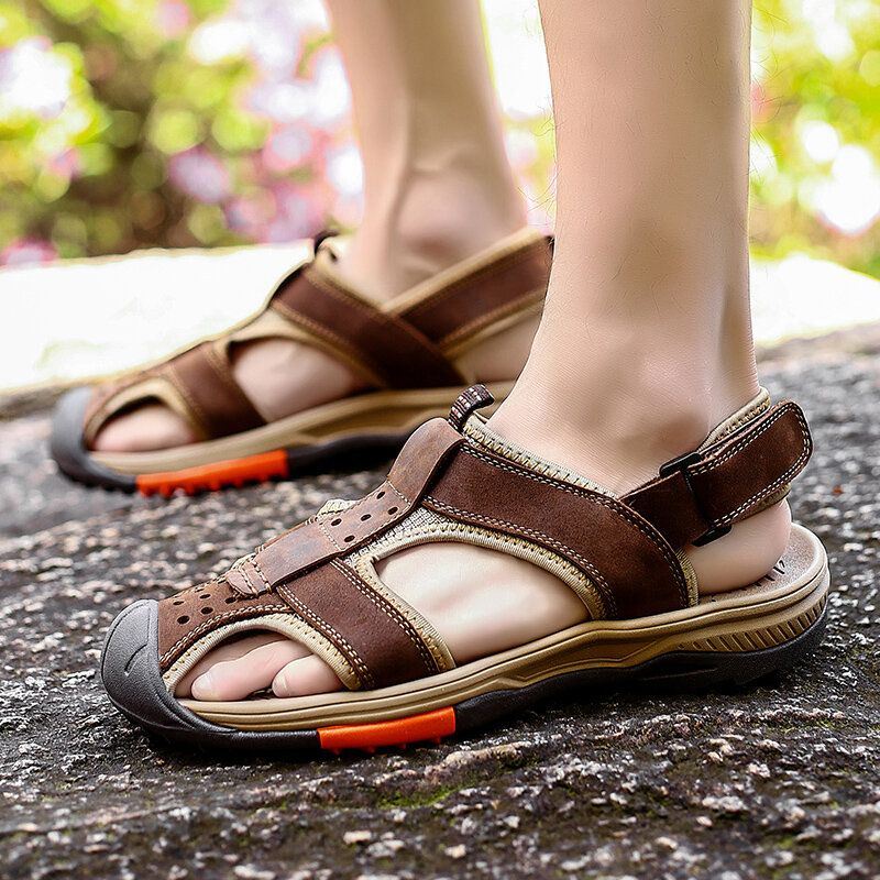 Heren Rundleer Ademend Antislip Gesloten Teen Strand Casual Outdoor Sandalen