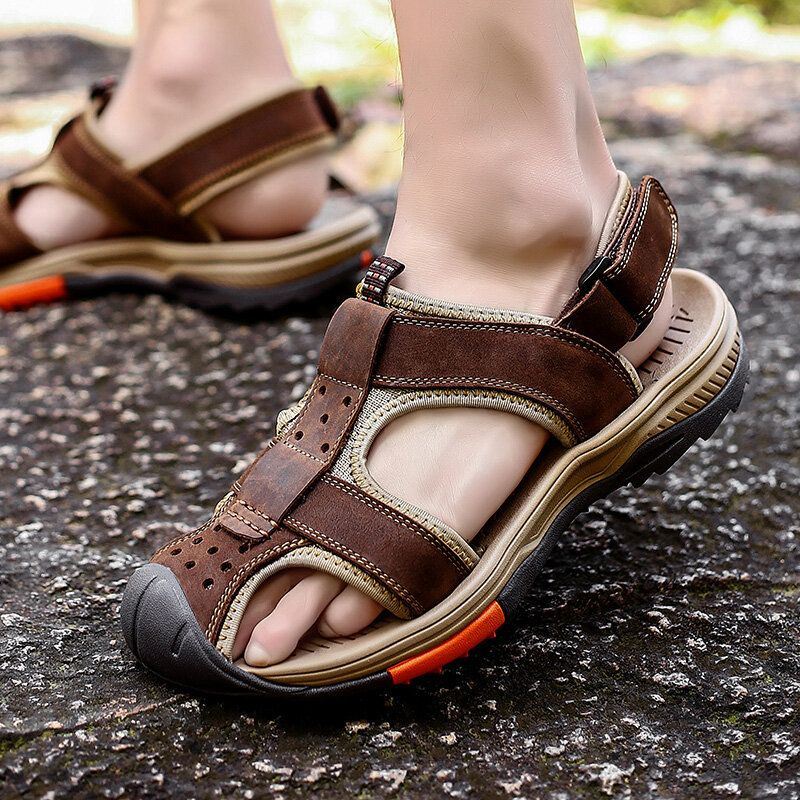 Heren Rundleer Ademend Antislip Gesloten Teen Strand Casual Outdoor Sandalen