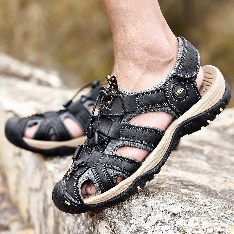 Heren Rundleer Ademend Antislip Gesloten Teen Waden Casual Outdoor Sandalen