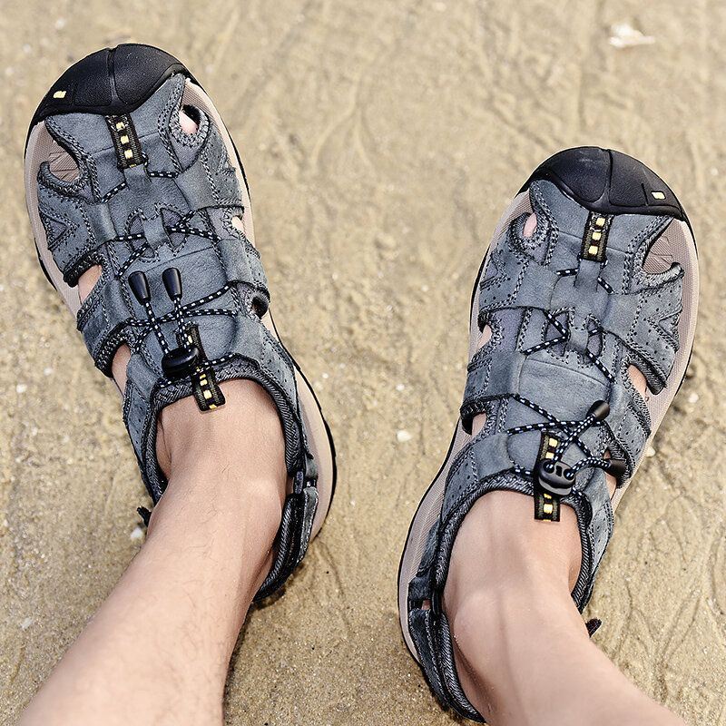 Heren Rundleer Ademend Antislip Gesloten Teen Waden Casual Outdoor Sandalen