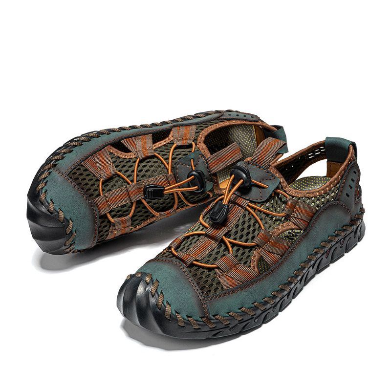 Heren Rundleer Handstiksels Mesh Ademende Zachte Bodem Casual Outdoor Sandalen