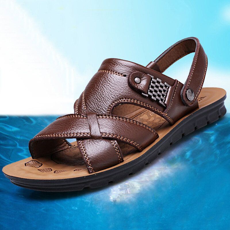 Heren Rundleer Open Teen Antislip Twee-weg Strand Casual Outdoor Sandalen