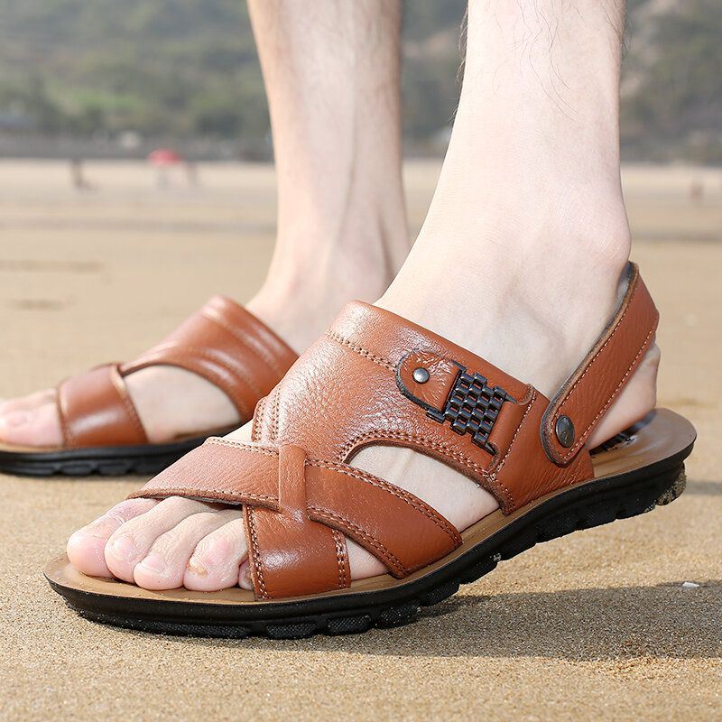 Heren Rundleer Open Teen Antislip Twee-weg Strand Casual Outdoor Sandalen