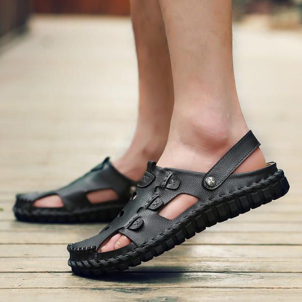 Heren Zacht Leren Gesp Sandalen Ademende Outdoor Strand Sandalen